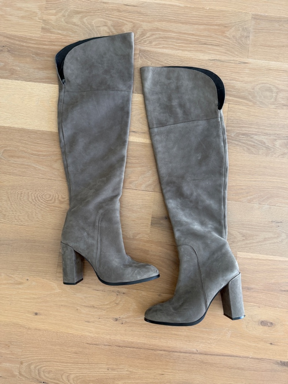 Kenneth Cole Over-the-Knee Suede Block Heel Boots in Taupe Gray